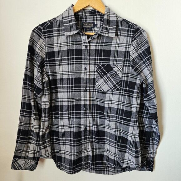 EUC PENDLETON WOMENS PLAID BLACK / GREY BUTTON DOWN SHIRT SIZE SMALL - Picture 1 of 15